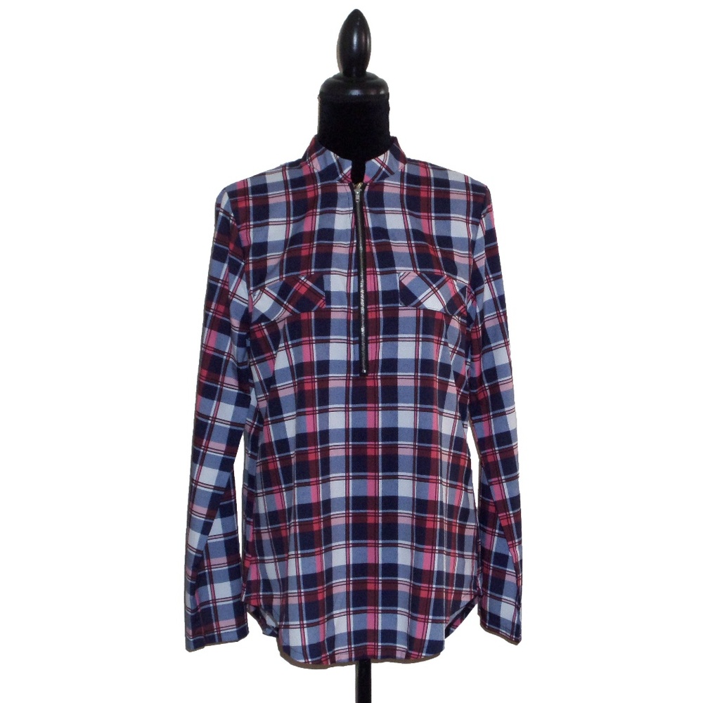 NWT MokingTop Plaid Roll Tab Tunic Shirt